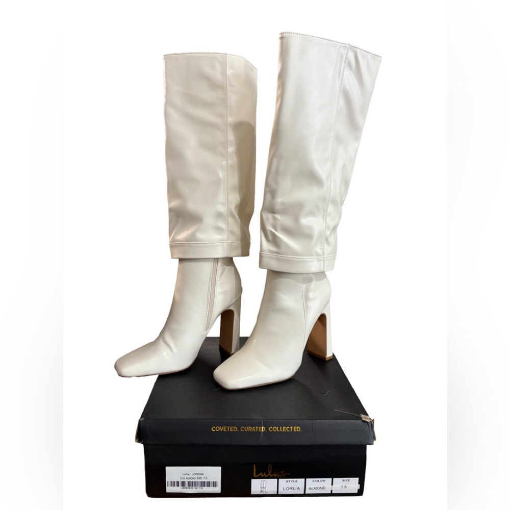 Lulus Lorlia Almond Square Toe Knee High Boots, Size 7.5, New w/Box